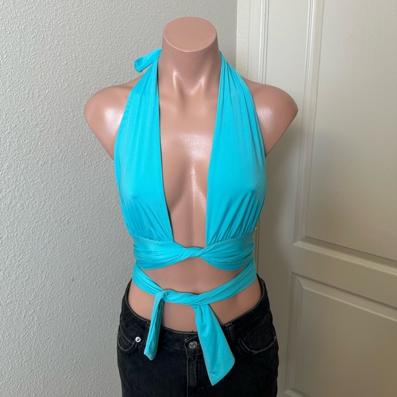 Glassons Aqua Halter Wrap Top Sz XS - Picture 1 of 4
